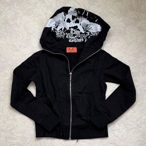 NWOT Juicy Couture Black Zip Up Hoodie with Skull Design Hoodie, Juniors Small